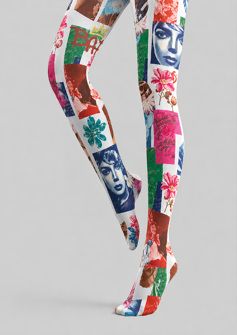 Abstract Collage Tights Colorful Artwork Pantyhose L68-60