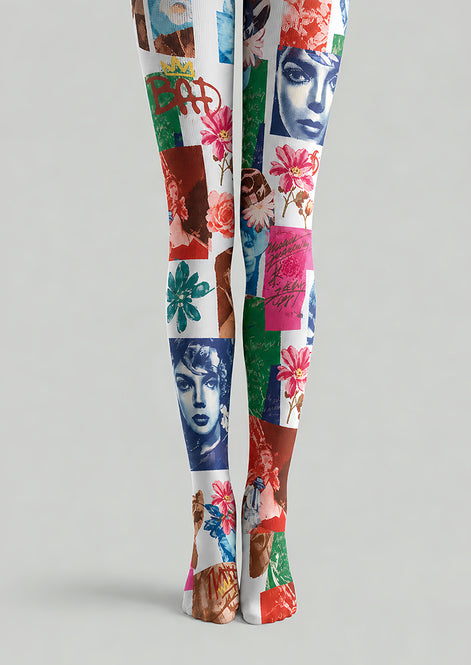Abstract Collage Tights Colorful Artwork Pantyhose L68-60