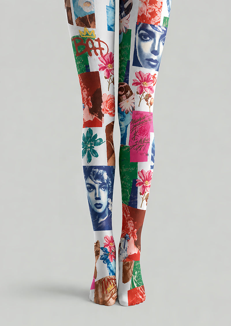 Abstract Collage Tights Colorful Artwork Pantyhose L68-60