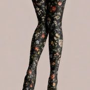 Black Floral Tights Elegant Flower Pattern Hosiery L68-62