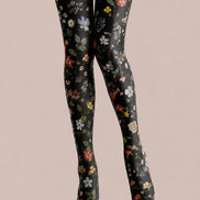 Black Floral Tights Elegant Flower Pattern Hosiery L68-62