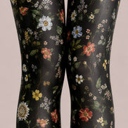 Black Floral Tights Elegant Flower Pattern Hosiery L68-62