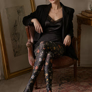 Black Floral Tights Elegant Flower Pattern Hosiery L68-62