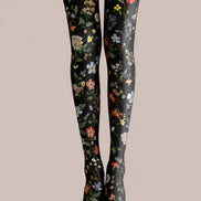 Black Floral Tights Elegant Flower Pattern Hosiery L68-62