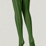 Green Striped Tights Vertical Pattern Pantyhose L68-63