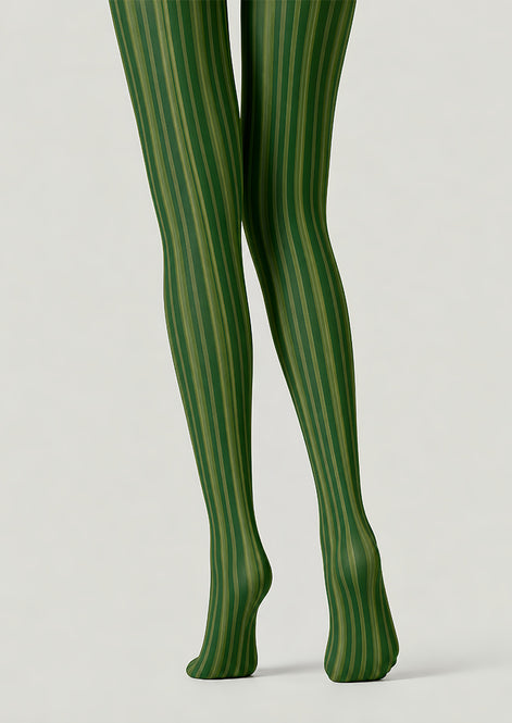 Green Striped Tights Vertical Pattern Pantyhose L68-63