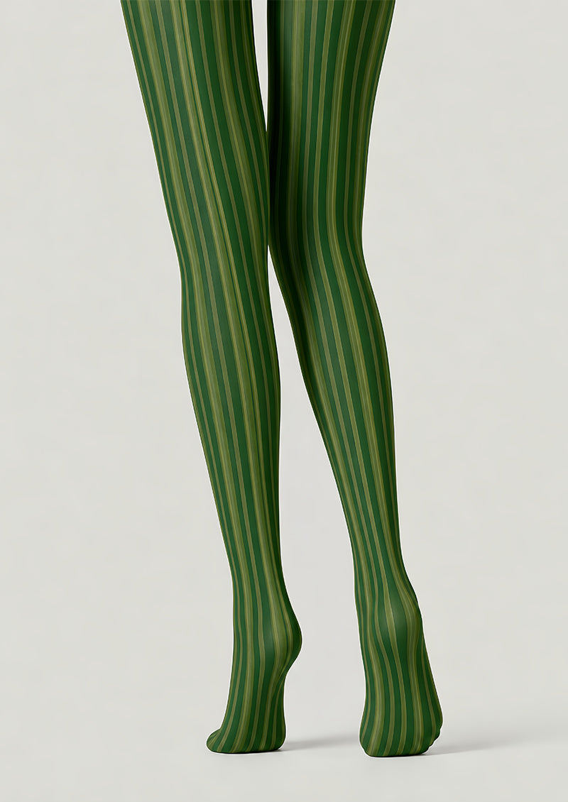 Green Striped Tights Vertical Pattern Pantyhose L68-63