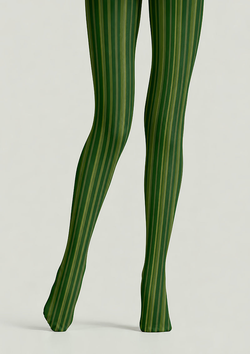 Green Striped Tights Vertical Pattern Pantyhose L68-63