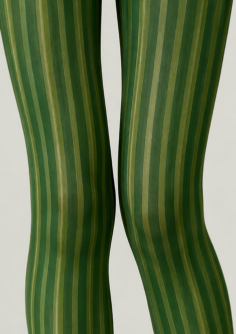 Green Striped Tights Vertical Pattern Pantyhose L68-63
