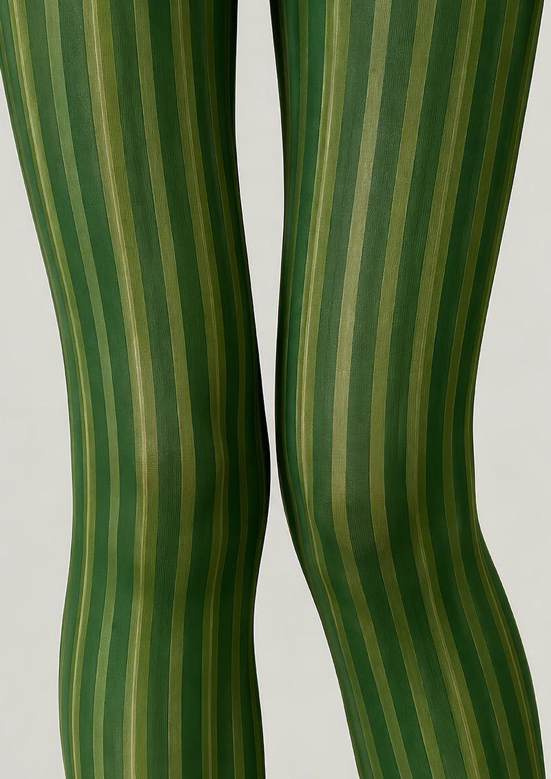 Green Striped Tights Vertical Pattern Pantyhose L68-63