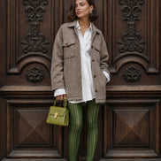 Green Striped Tights Vertical Pattern Pantyhose L68-63