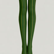 Green Striped Tights Vertical Pattern Pantyhose L68-63