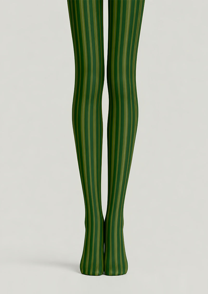 Green Striped Tights Vertical Pattern Pantyhose L68-63
