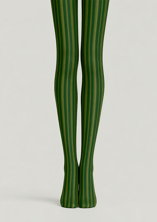 Green Striped Tights Vertical Pattern Pantyhose L68-63