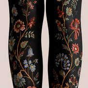 Black Floral Tights Botanical Pattern Pantyhose L68-64