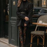 Black Floral Tights Botanical Pattern Pantyhose L68-64