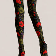 Elegant Poppy Flower Tights Women’s Black Hosiery L68-65