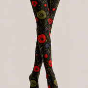 Elegant Poppy Flower Tights Women’s Black Hosiery L68-65