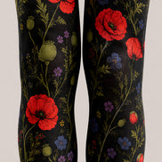 Elegant Poppy Flower Tights Women’s Black Hosiery L68-65
