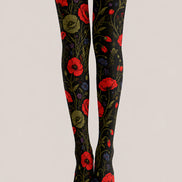 Elegant Poppy Flower Tights Women’s Black Hosiery L68-65