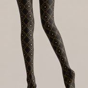 Black Gold Patterned Tights Elegant Hosiery L68-66