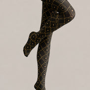 Black Gold Patterned Tights Elegant Hosiery L68-66
