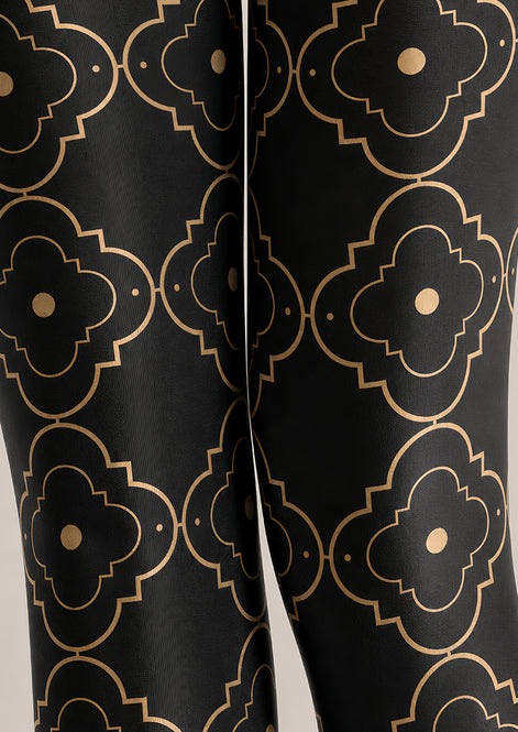 Black Gold Patterned Tights Elegant Hosiery L68-66