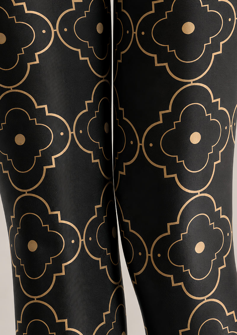 Black Gold Patterned Tights Elegant Hosiery L68-66