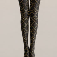 Black Gold Patterned Tights Elegant Hosiery L68-66