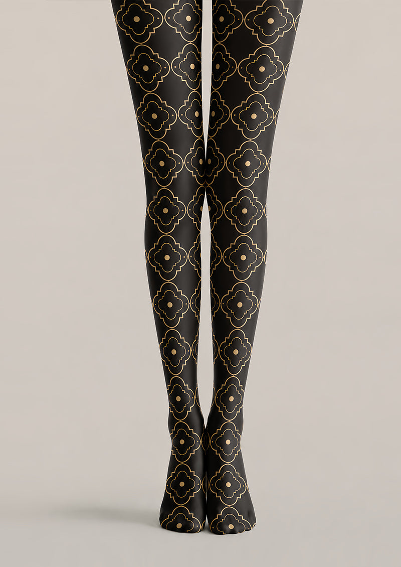 Black Gold Patterned Tights Elegant Hosiery L68-66
