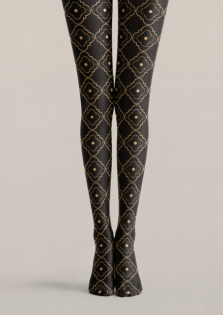 Black Gold Patterned Tights Elegant Hosiery L68-66