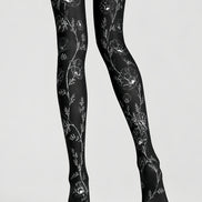 Minimal Floral Tights Black White Hosiery L68-67