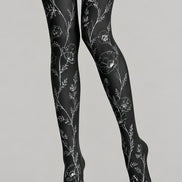 Minimal Floral Tights Black White Hosiery L68-67