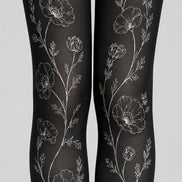 Minimal Floral Tights Black White Hosiery L68-67