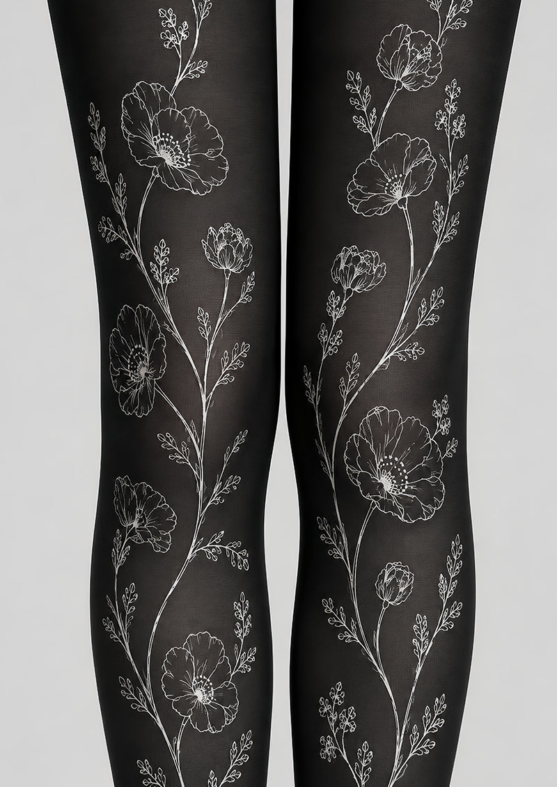 Minimal Floral Tights Black White Hosiery L68-67