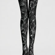 Minimal Floral Tights Black White Hosiery L68-67