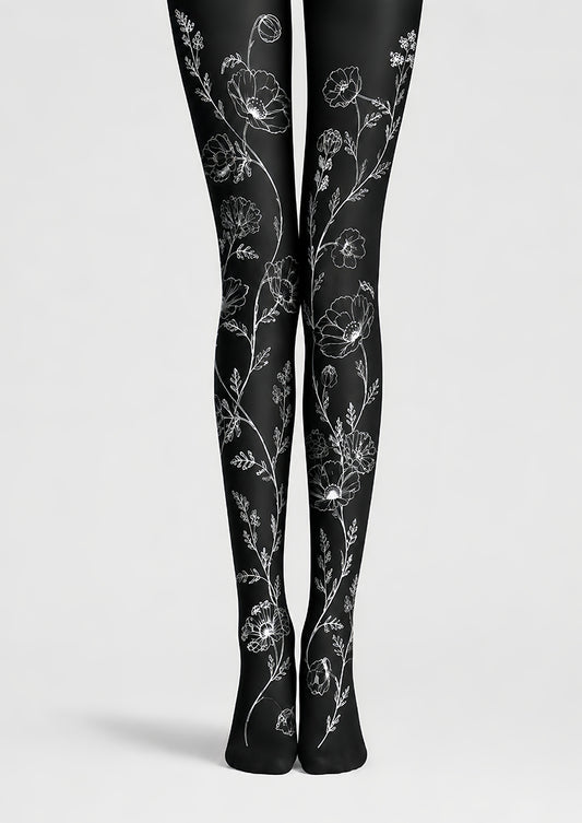 Minimal Floral Tights Black White Hosiery L68-67