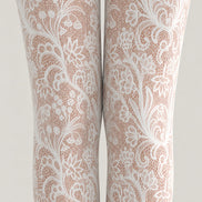 Floral Lace Tights Elegant White Patterned Pantyhose L68-69