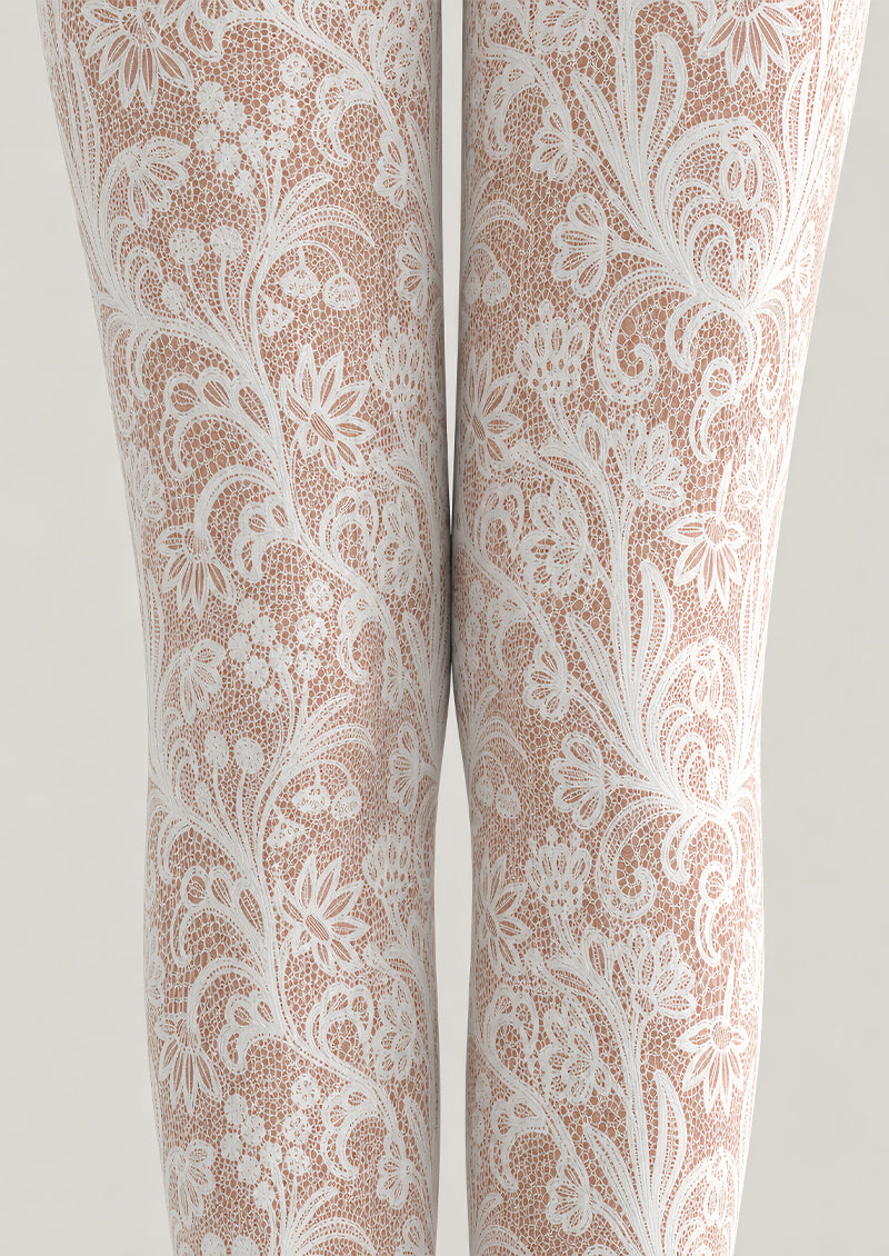 Floral Lace Tights Elegant White Patterned Pantyhose L68-69