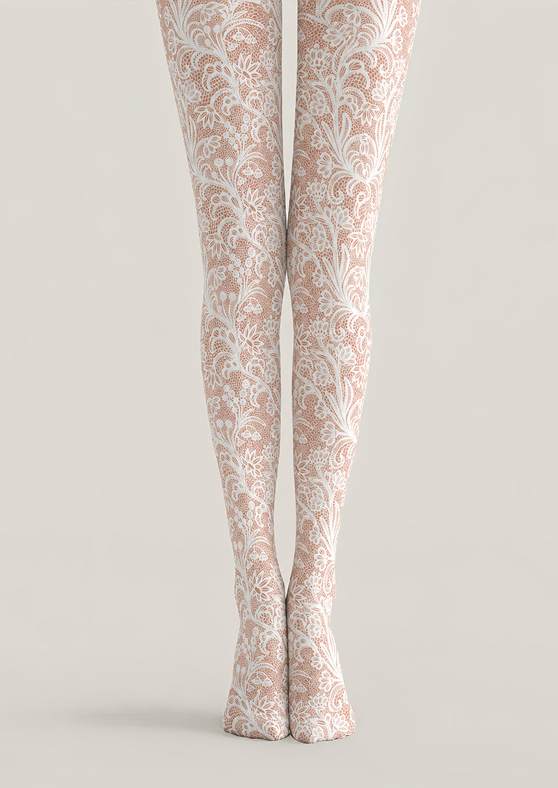 Floral Lace Tights Elegant White Patterned Pantyhose L68-69