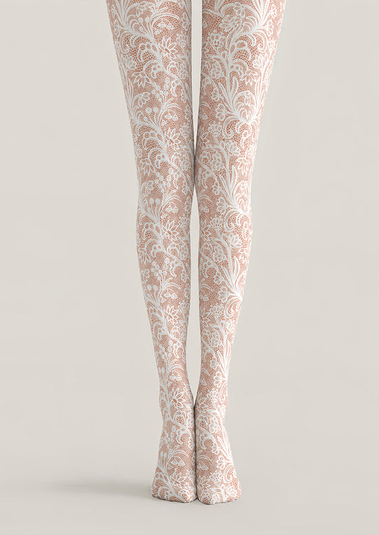 Floral Lace Tights Elegant White Patterned Pantyhose L68-69