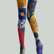 Modern Art Collage Graphic Printed Multicolor Tights L68-7