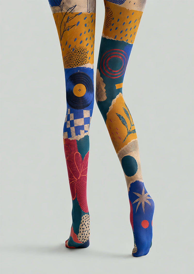 Modern Art Collage Graphic Printed Tights L68-7
