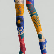 Modern Art Collage Graphic Printed Multicolor Tights L68-7