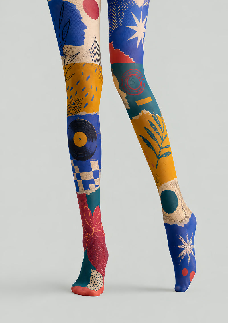 Modern Art Collage Graphic Printed Tights L68-7