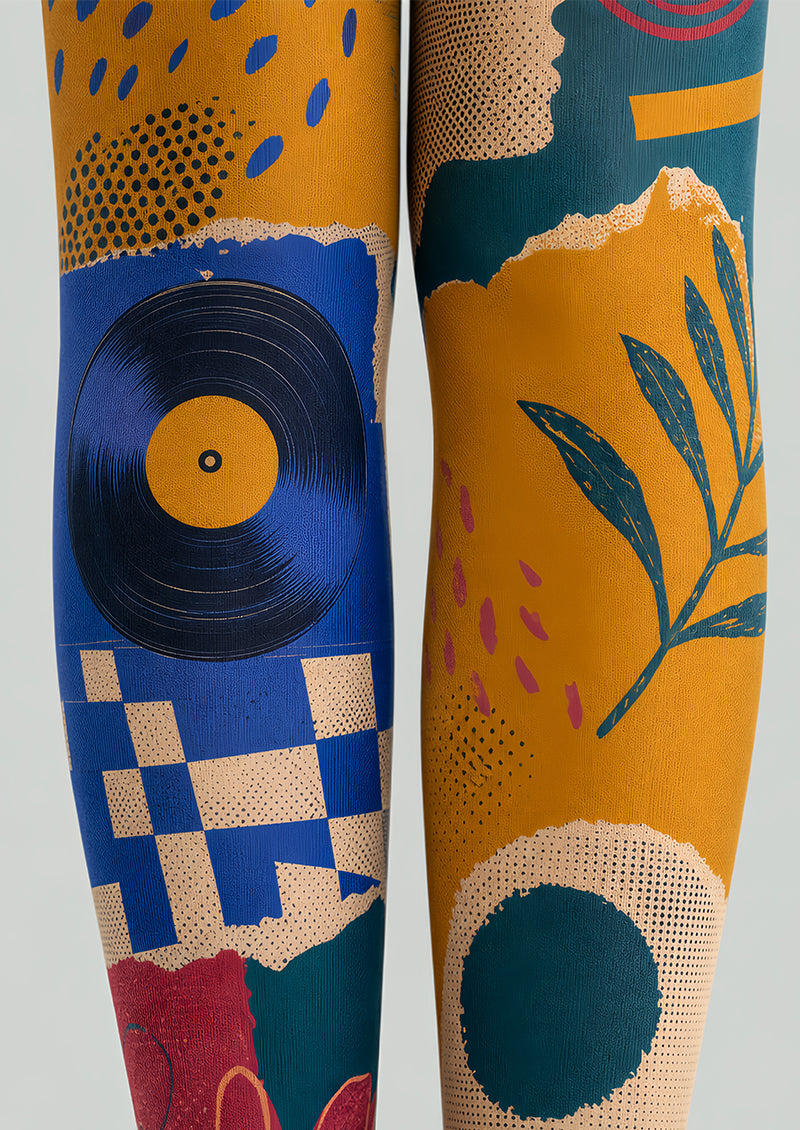 Modern Art Collage Graphic Printed Tights L68-7