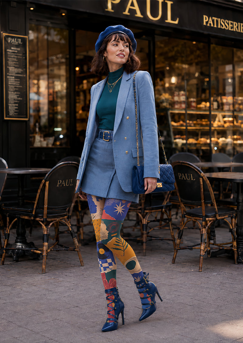 Modern Art Collage Graphic Printed Tights L68-7