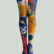Modern Art Collage Graphic Printed Multicolor Tights L68-7