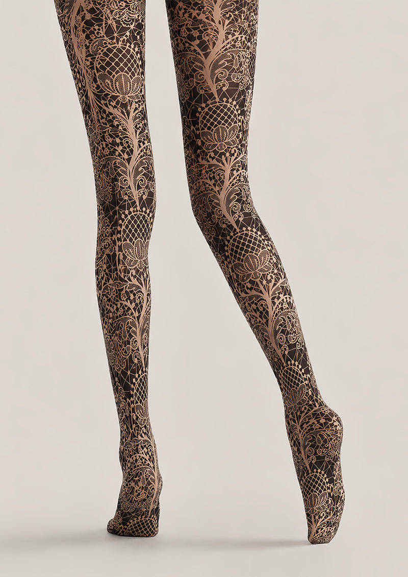 Black Floral Pattern Tights Luxury Lace Pantyhose L68-70