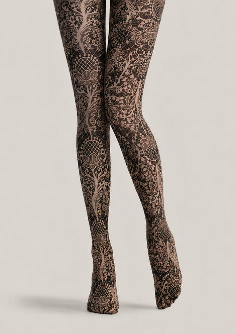 Black Floral Pattern Tights Luxury Lace Pantyhose L68-70